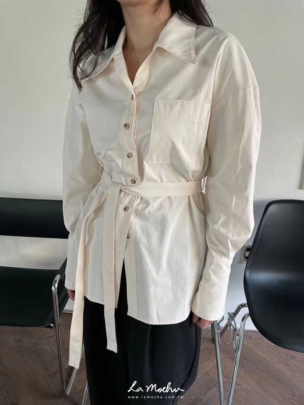 (限量商品)腰綁帶口袋襯衫